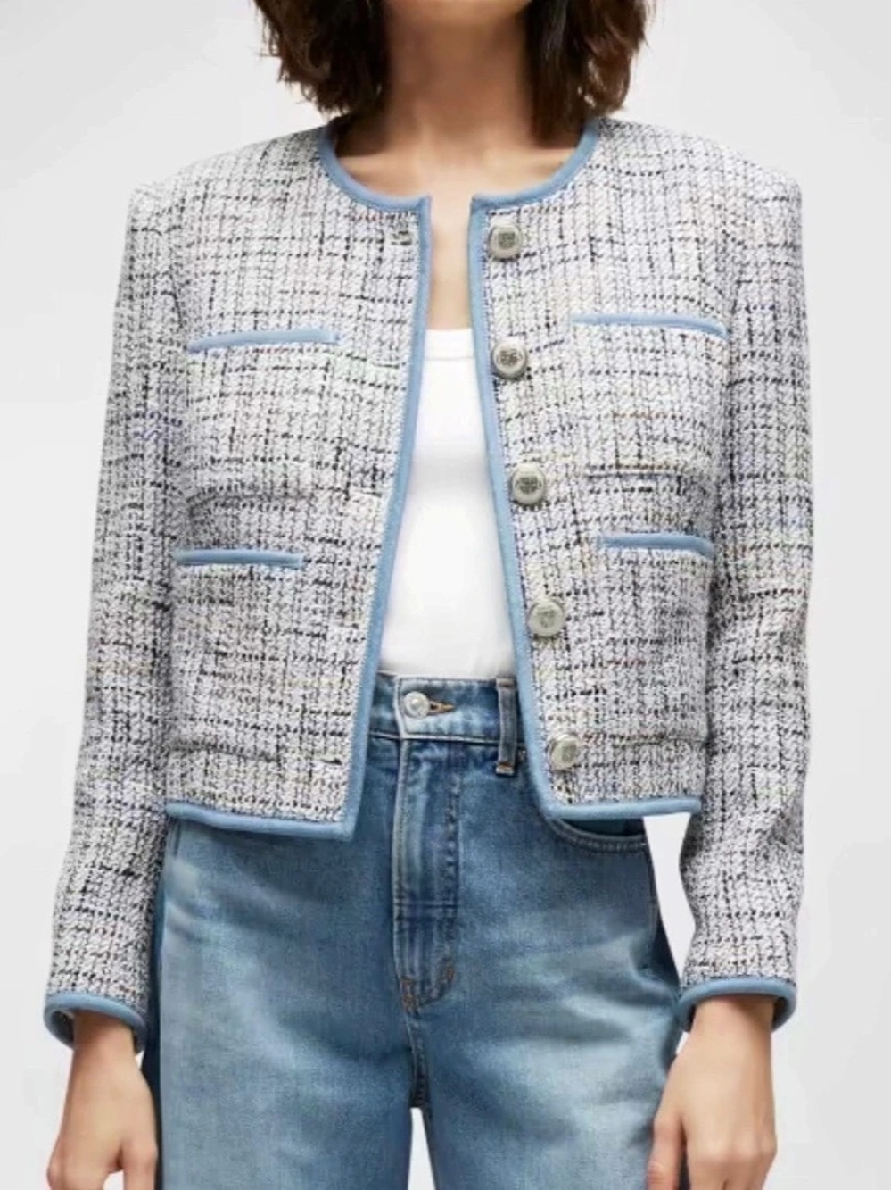 Veronica Beard Darla Jacket Tweed Jacket in Blue & White Size 2 NWT